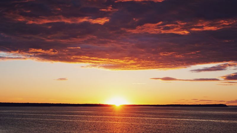 sunset, sea, skyline, sky, 4k