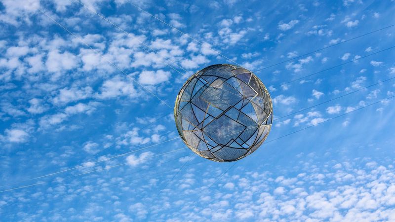 ball, net, sky, shape, 4k