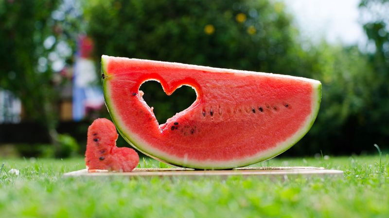 watermelon, fruit, heart, 4k