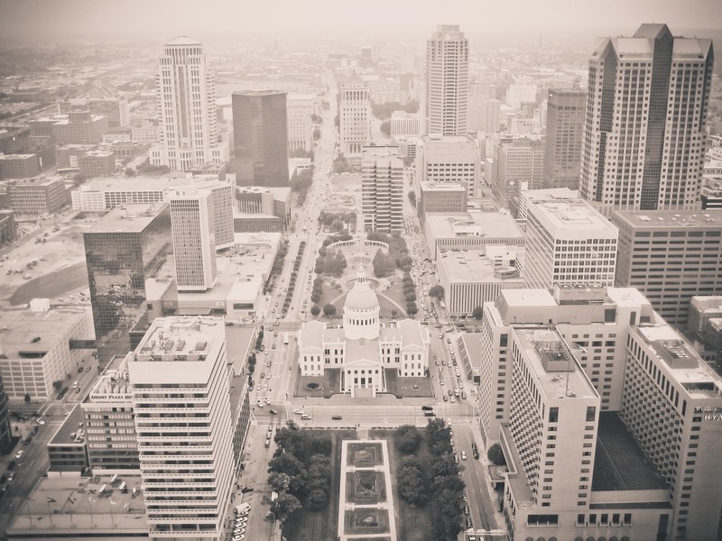 black and white shot of business district of city from above, monochrome business district 4k