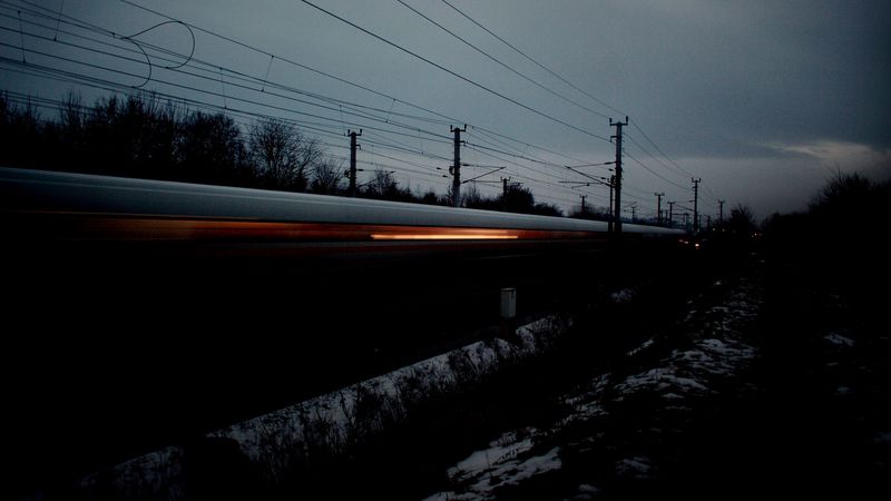 train, traffic, night, wires, 4k