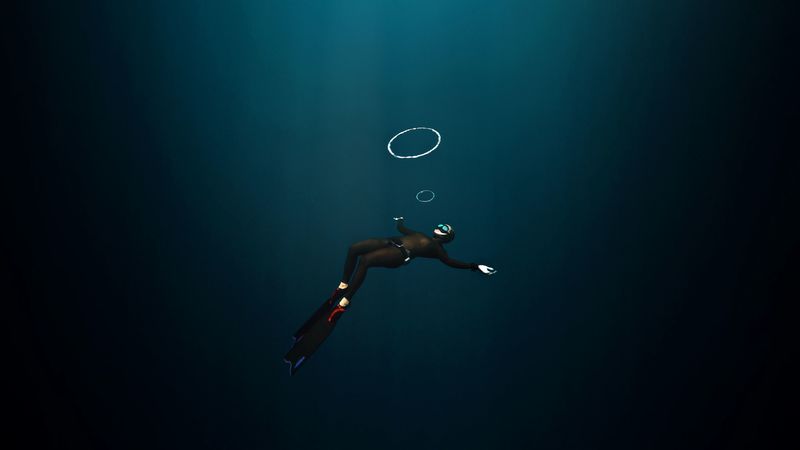 diver, flippers, depth, 4k
