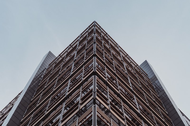 a rough office building facade in london, office building structure 4k