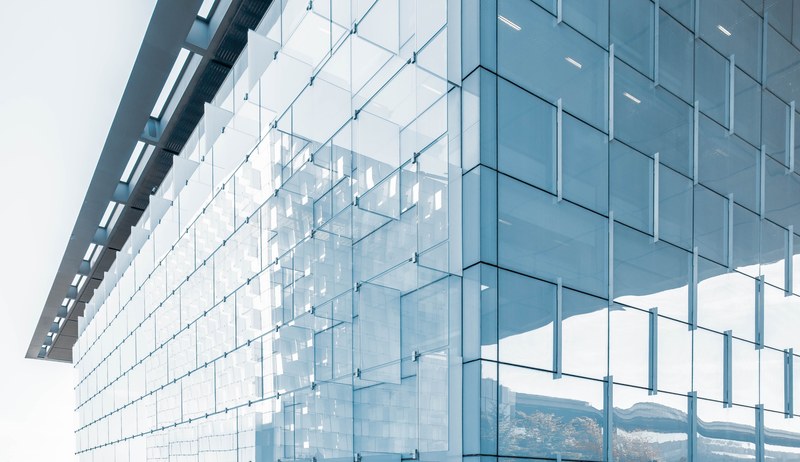glass plates in the facade of a modern building, minimal glass facade 4k