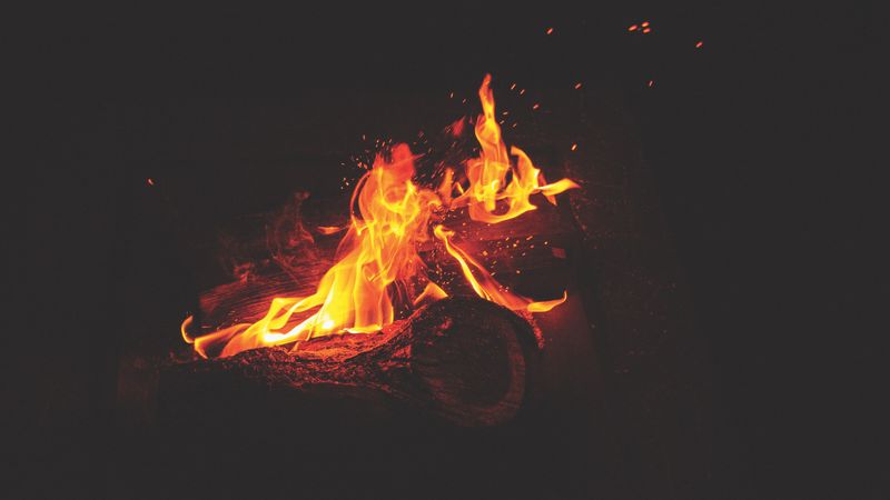 bonfire, flame, night, 4k