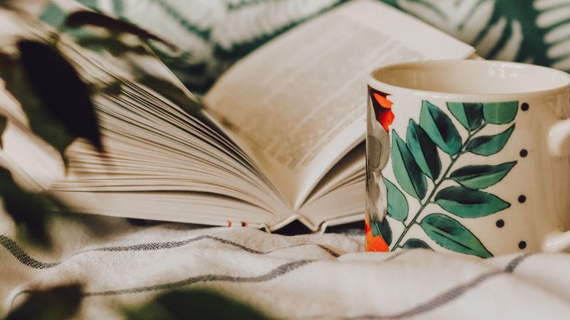 cup, book, pattern, 4k