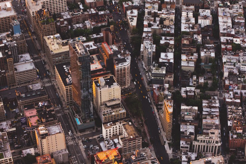 a drone shot of the streets of new york in the morning, new york on a morning 4k