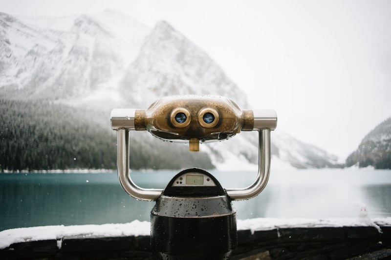 an optical instrument on board a boat on fairmont chateau lake louise, lake louise autumn 4k