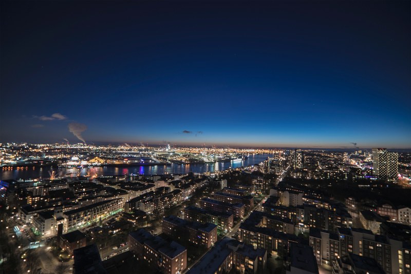 twilight port harbor and hamburg 4k