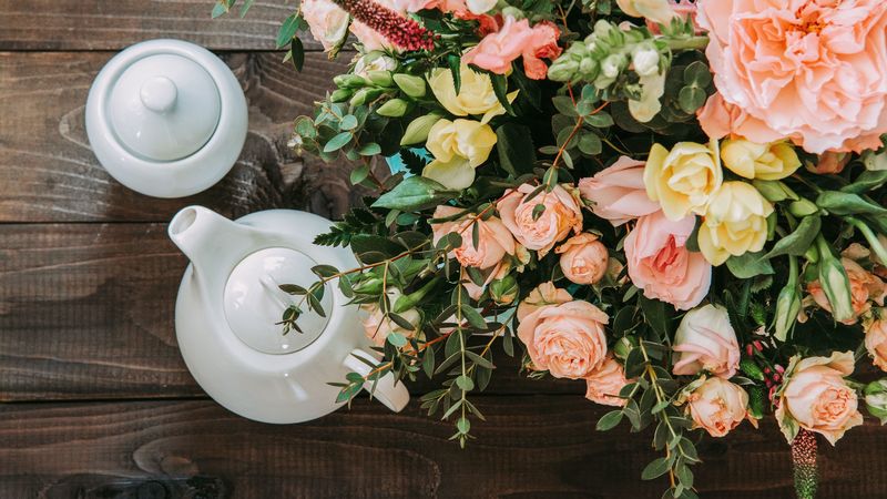 bouquet, tea, tea party, 4k
