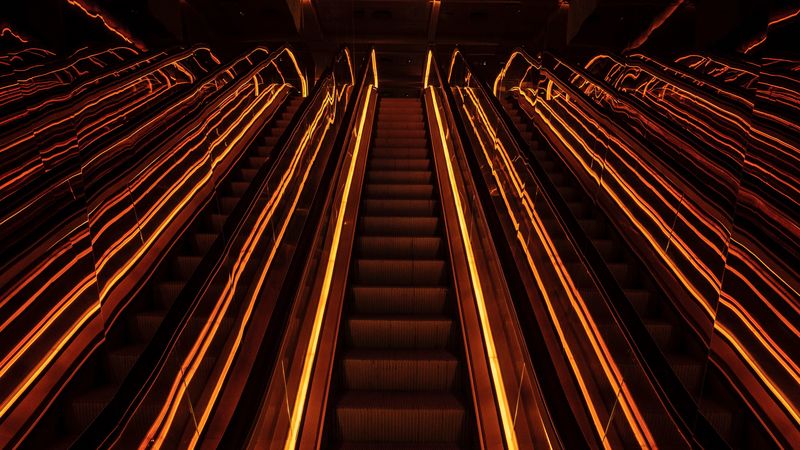 stairs, metro, neon, glow, 4k