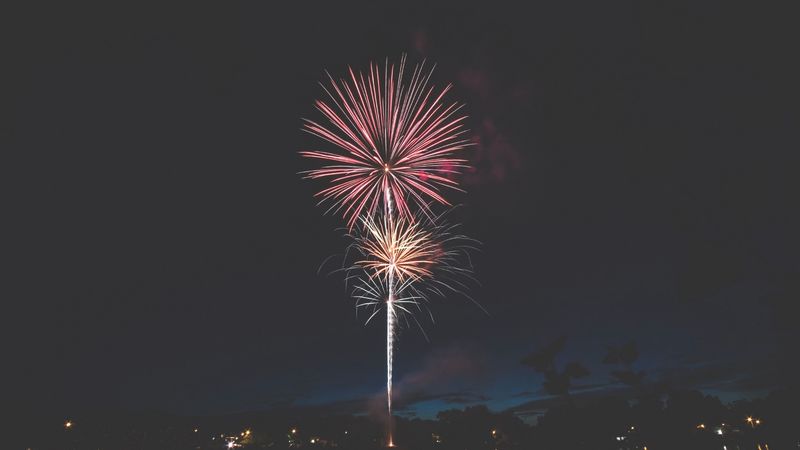 salute, holiday, fireworks, city, night, 4k