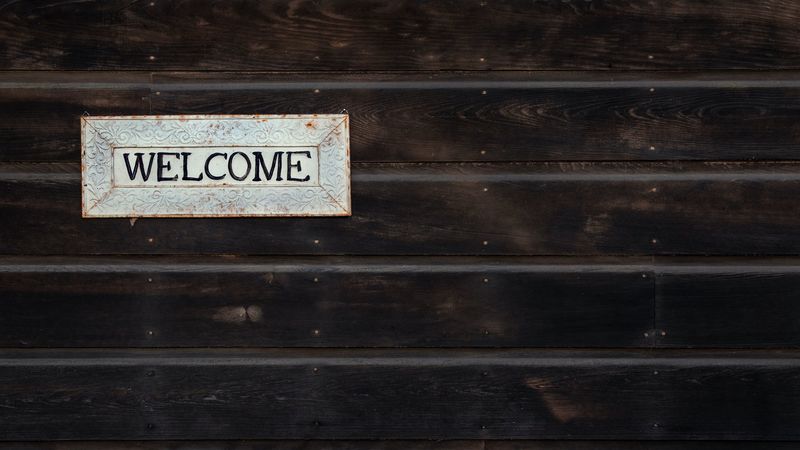 welcome, inscription, phrase, wooden, 4k