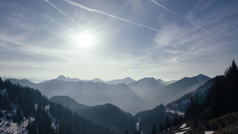 mountains, fog, sky, 4k
