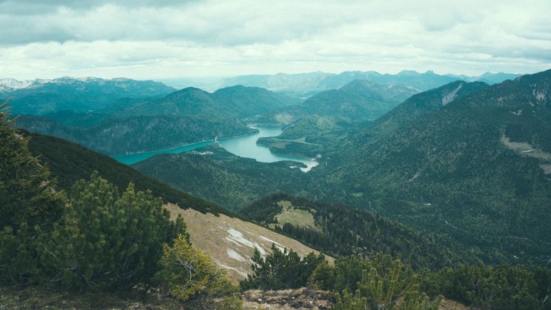 mountains, lake, view from above, 4k