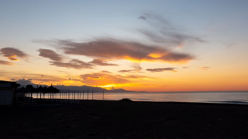 coast, sea, sunset, clouds, sky, 4k