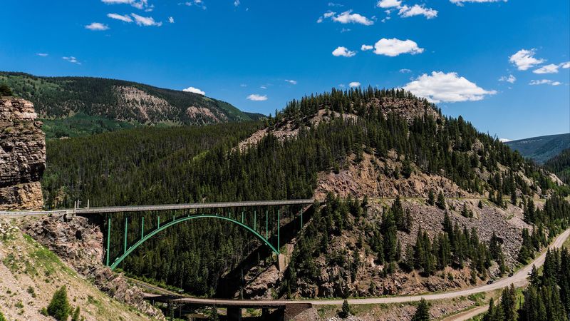 bridge, mountains, sky, 4k