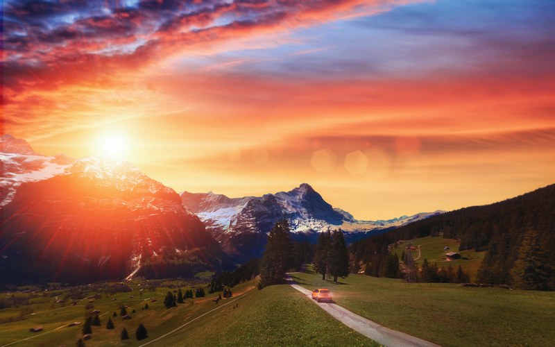 sunset grindelwald switzerland 4k
