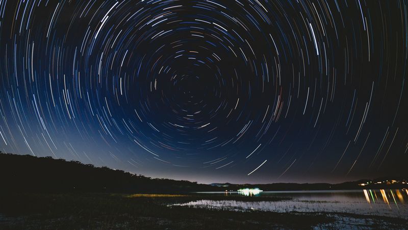 rotation, starry sky, night, glitter, 4k