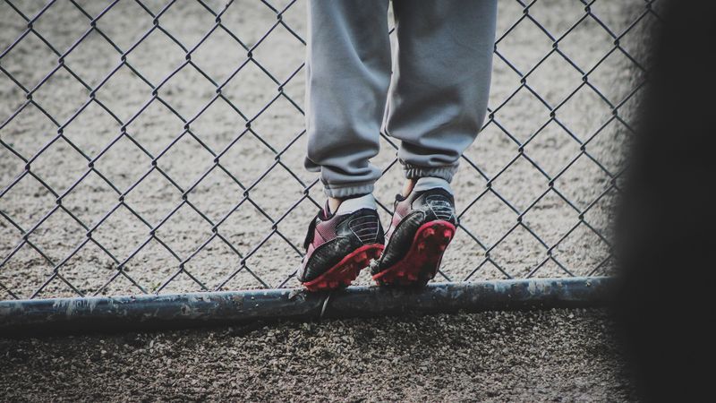 boots, feet, child, football, fence, grid, 4k