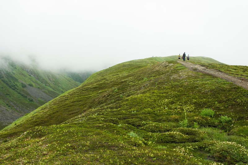 hikers take a stroll through grassy hillside paths in lost lake, lost lake 4k