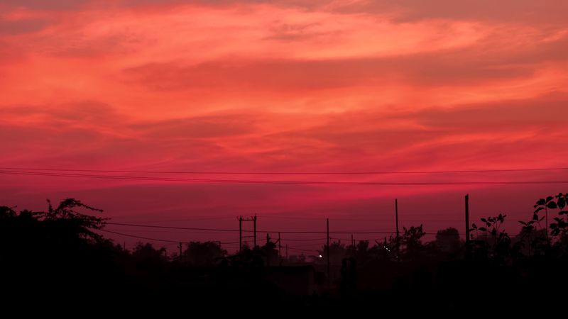 sunset, wires, sky, 4k