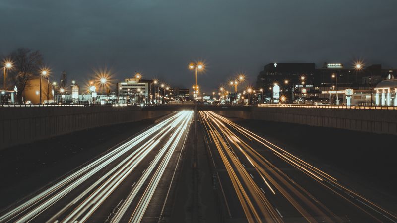 road, bridge, city, light, 4k