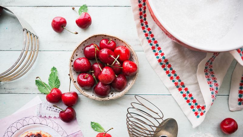 cherry, berries, plate, 4k