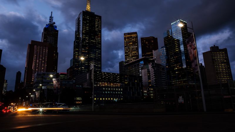 melbourne, australia, skyscrapers, night, 4k