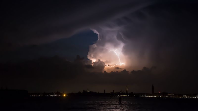clouds, thunderstorm, overcast, city, 4k