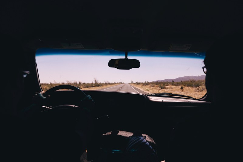 inside a car driving along a desert road in borrego springs, roadtrip 4k