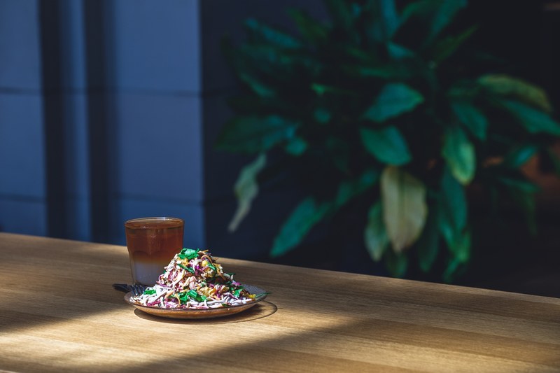 plate of trendy salad with fresh cabbage and greens for a healthy lunch, healthy work lunch 4k