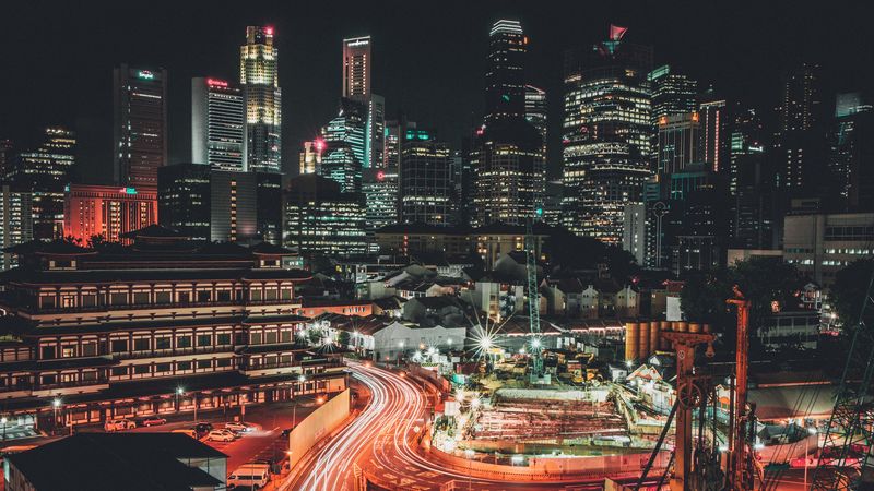 singapore, night, skyscrapers, 4k