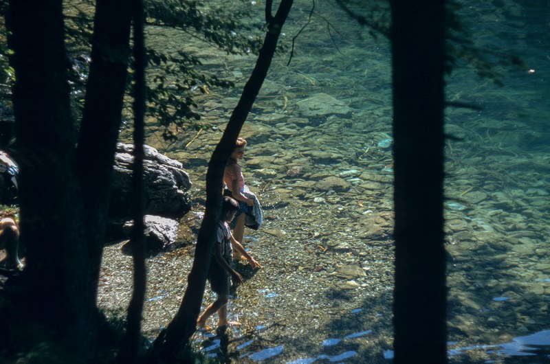 two children standing in shallow water near the shore, taking a stroll 4k