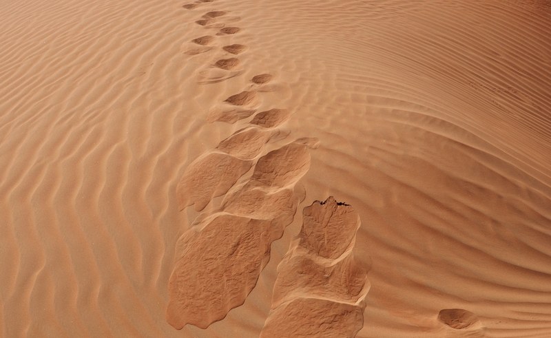 sand desert beach and footprints 4k