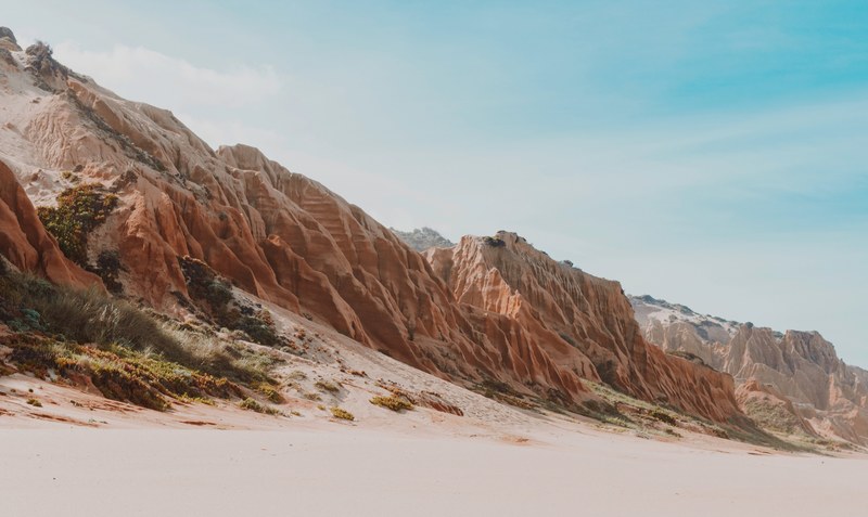 barren rock hills by the sand shore at melides, barren rock hills 4k