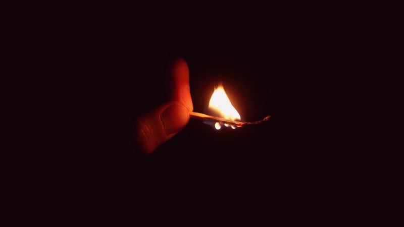 match, hand, fire, 4k