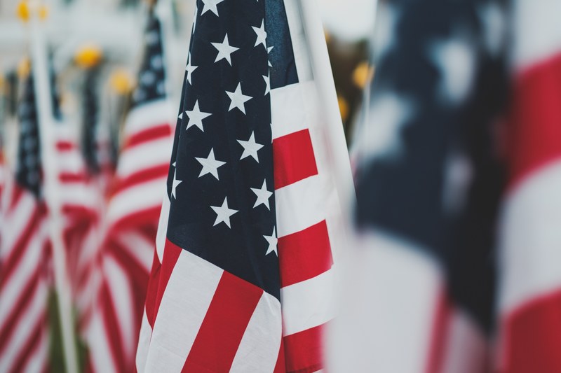 several american flags in the ground, american flags 4k