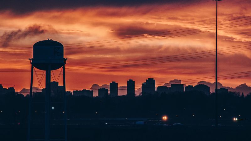 city, sunset, buildings, 4k