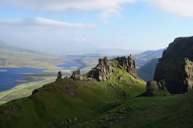 rocky highland and grassy hills in scotland, distant view of a scottish valley 4k