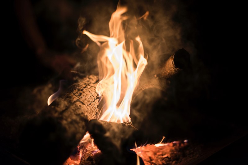 close up of bright flames in burning firewood, bonfire flames 4k