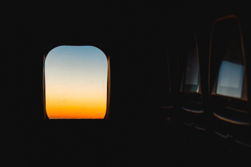 air plane flight sunrise and window 4k