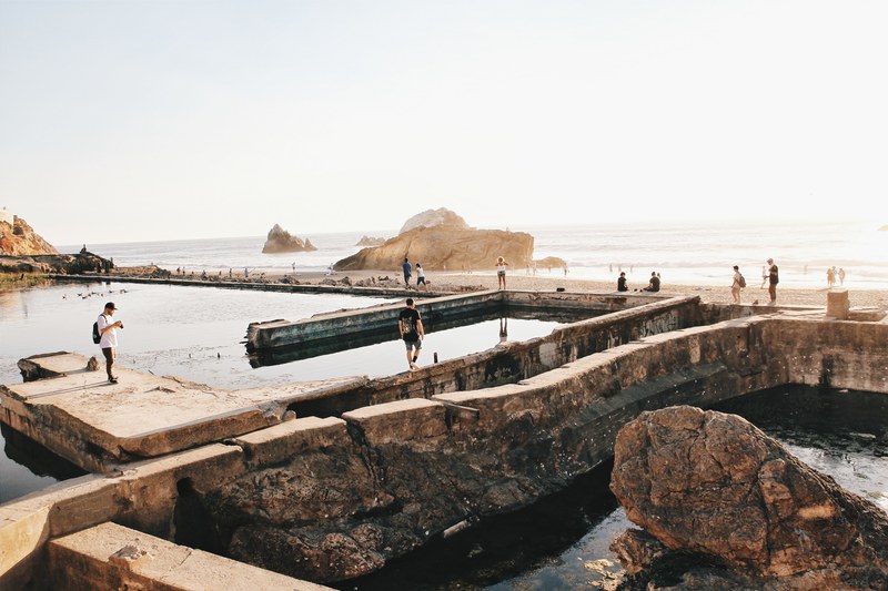 sutro bath pool water and sea 4k