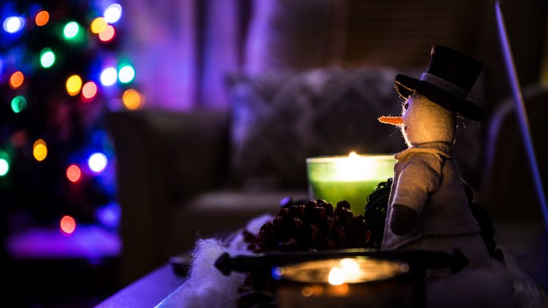 snowman, christmas, candles, 4k