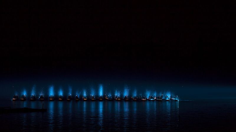 boats, people, sea, night, 4k