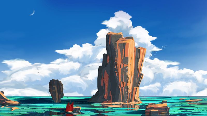 ship, rocks, art, 4k