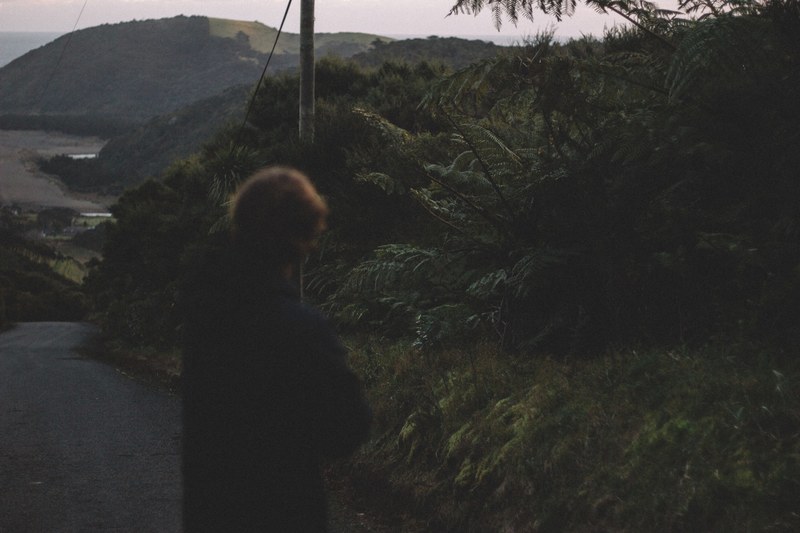 a person on an empty asphalt road lined with green bushes, on a bush lined road 4k