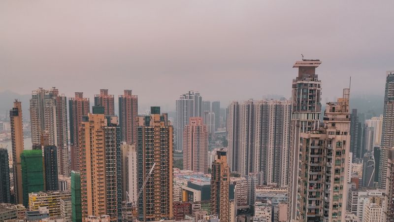 city, skyscrapers, buildings, fog, 4k