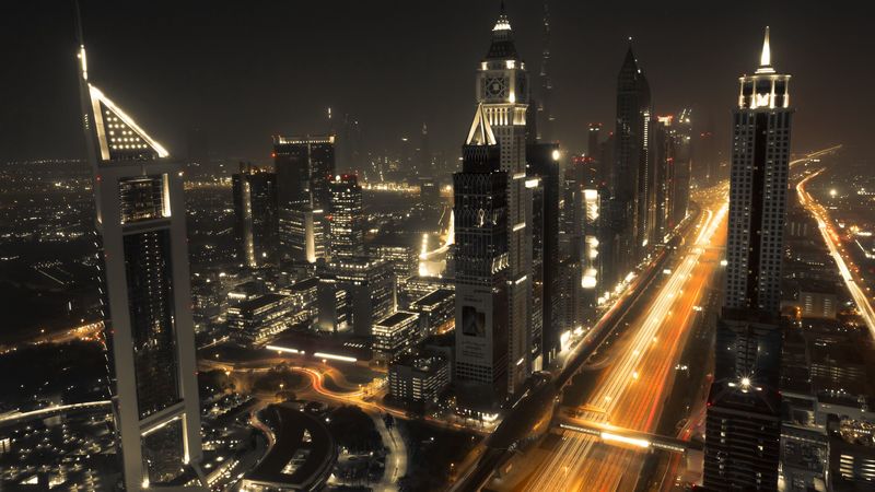dubai, architecture, buildings, night, 4k