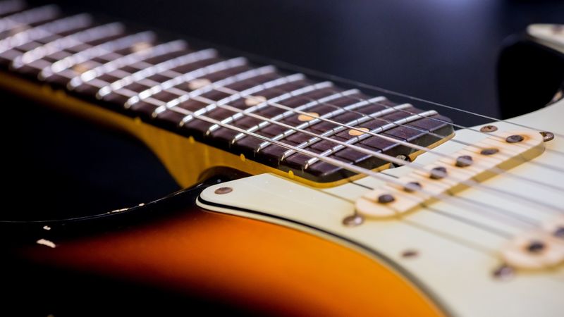 guitar, strings, neck, 4k